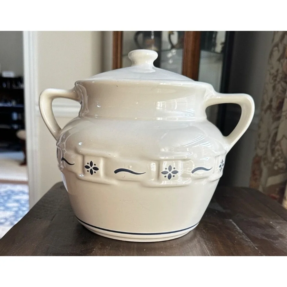 Vintage Longaberger Pottery Woven Traditions Classic Blue Cookie Jar Made in USA